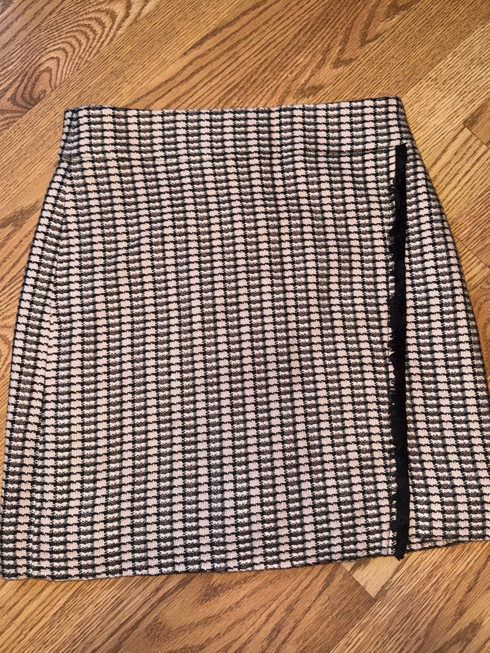 J. Crew Black and Cream Checked Mini Skirt with Side Trim